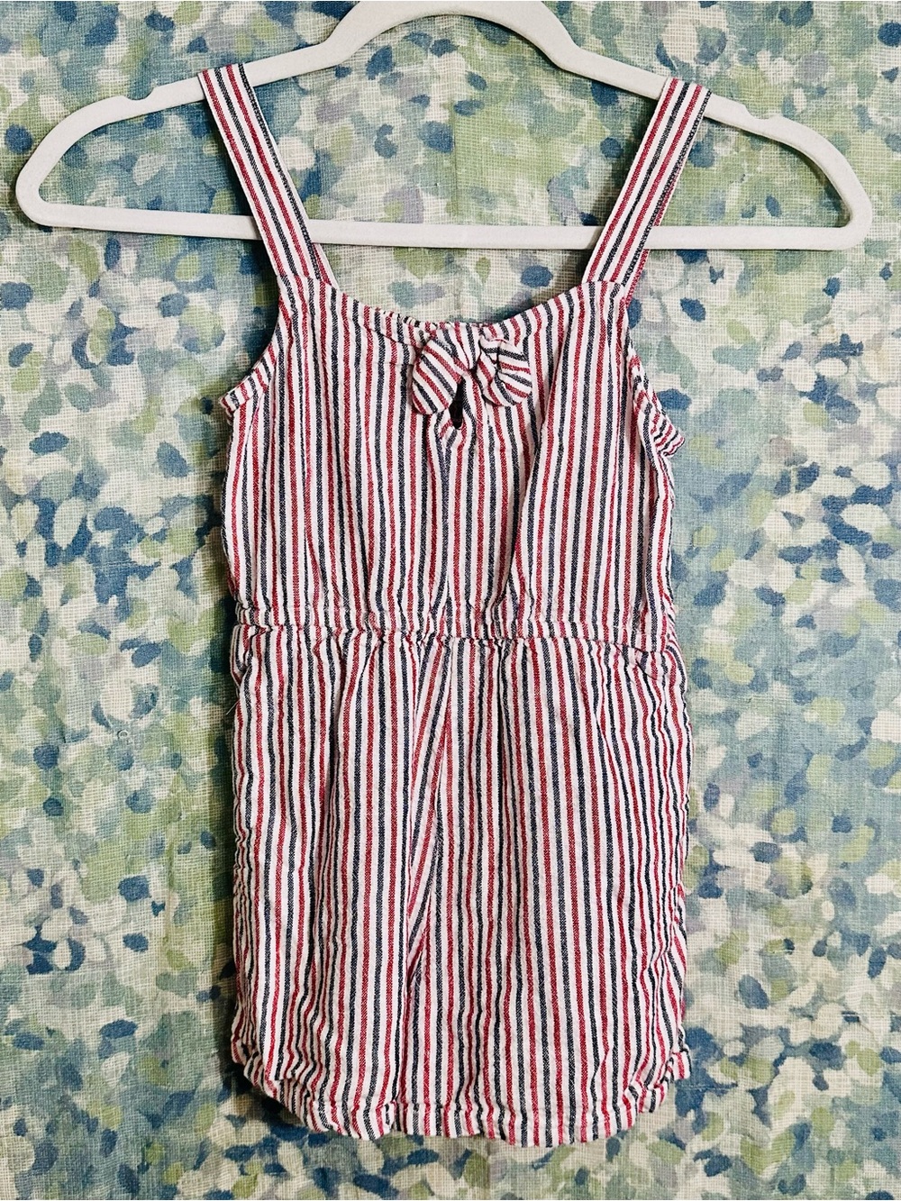 Old Navy Red Blue Stripe Tie Front Romper Girls Size 8 Summer One Piece